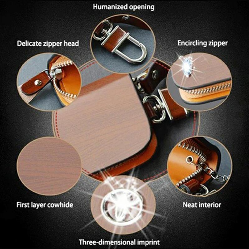 🔥Limited Time Offer🔥 Premium Car Logo Leather Wood Grain Key Case - Protect and Elevate Your Car Keys!