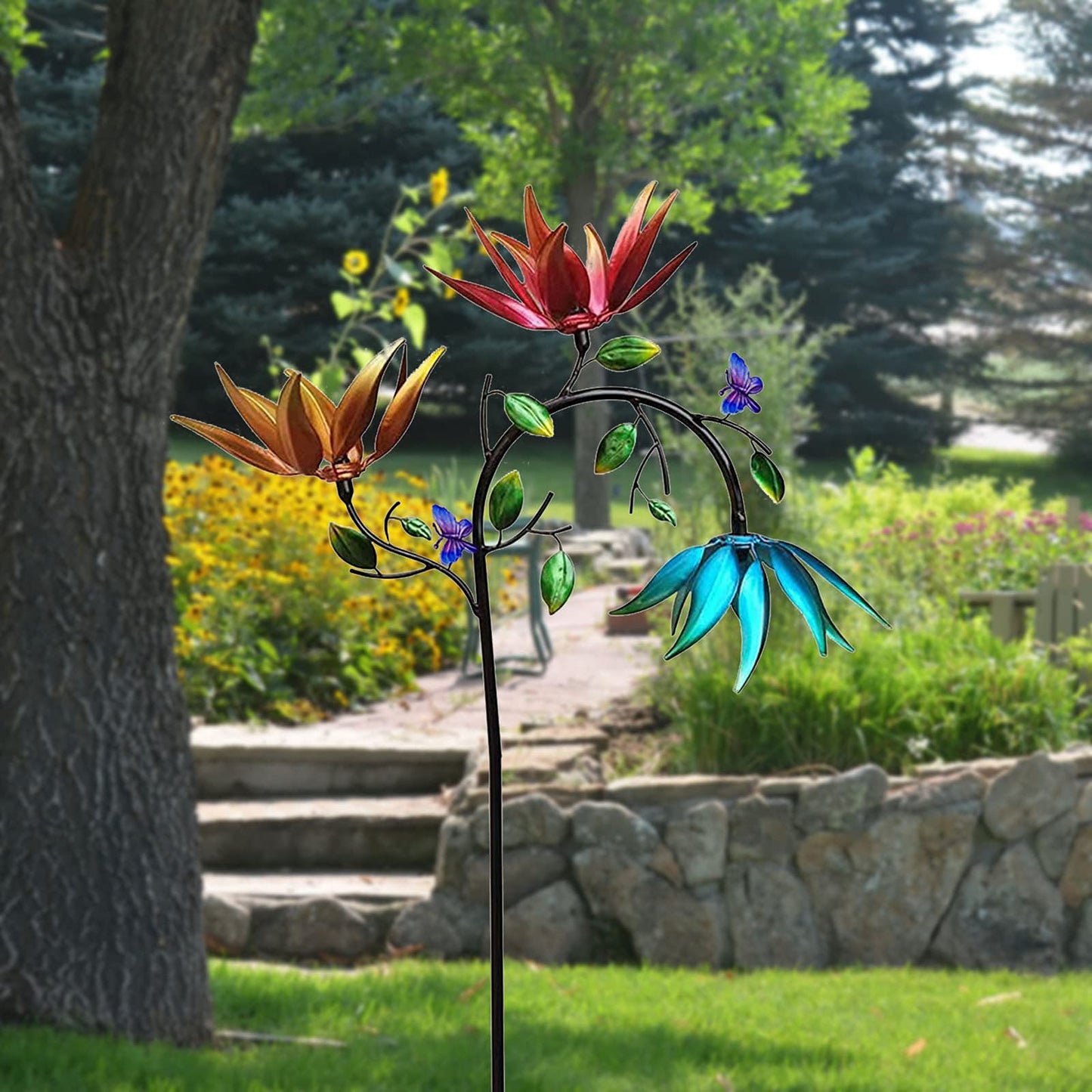 Colorful Flower Metal Windmill for Garden Decoration