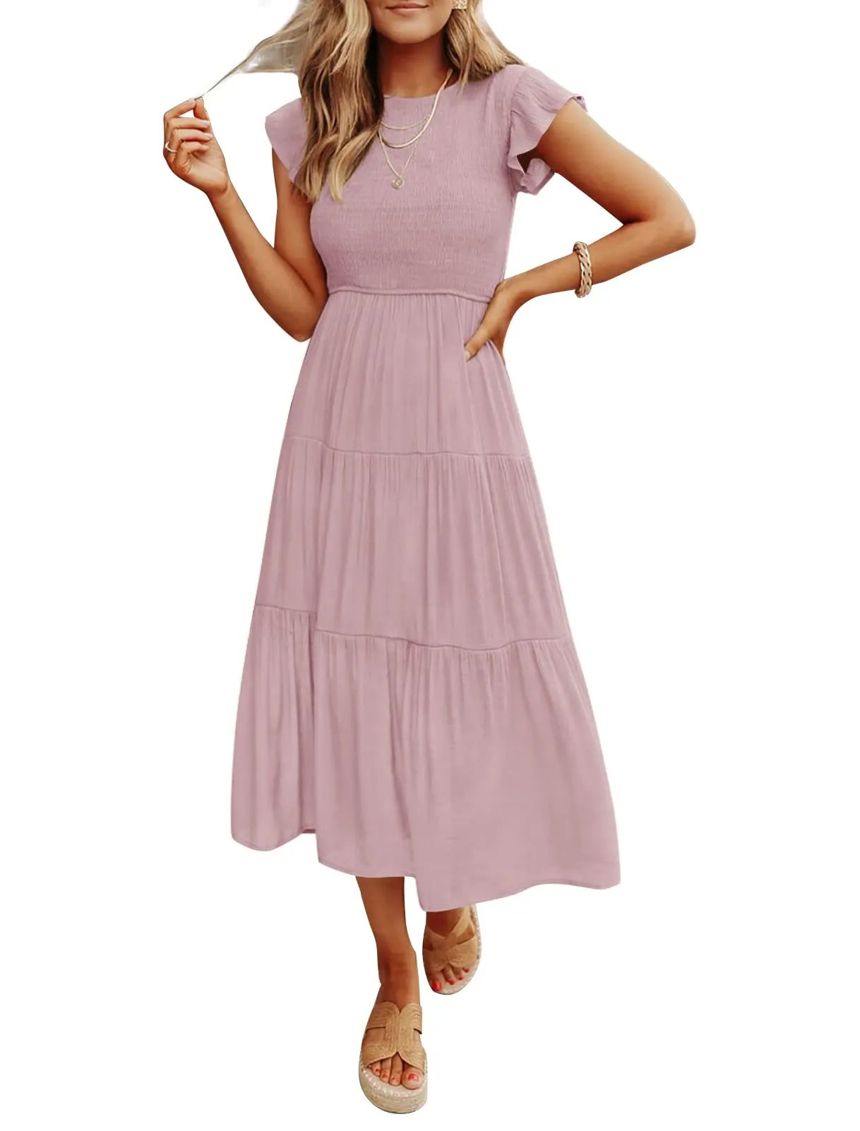 Stylish and Chic Women's Summer Flutter Short Midi Dress - Embrace Effortless Elegance