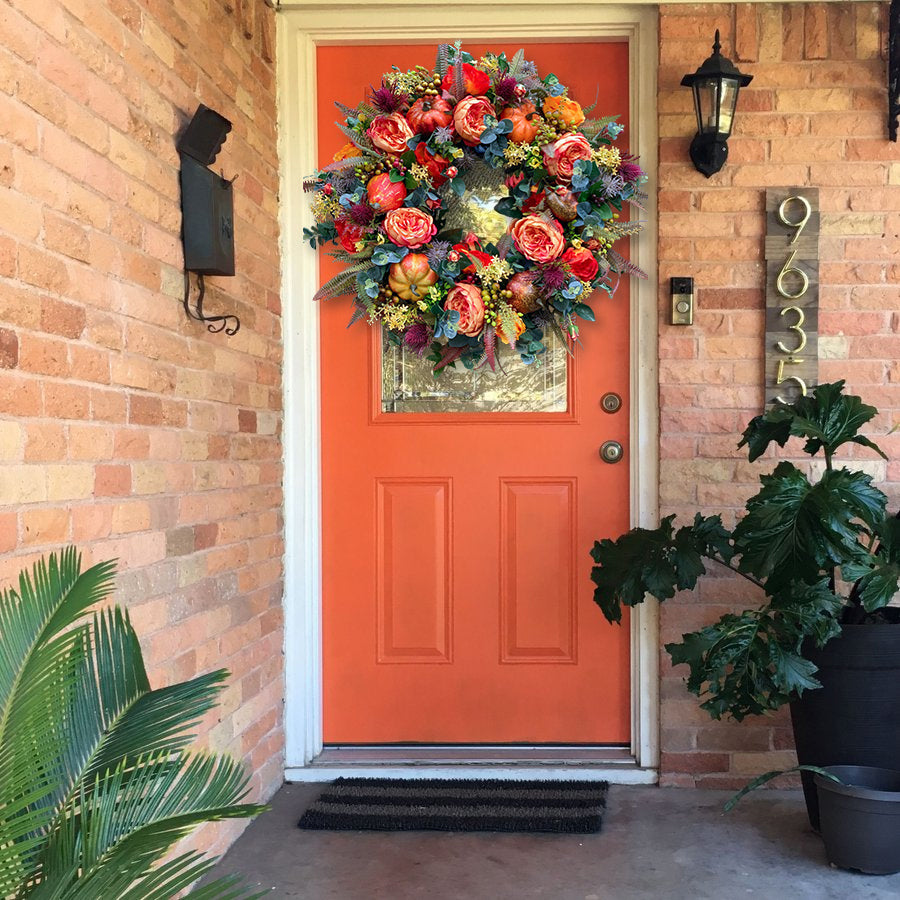🔥Last Day 49% OFF🔥 Fall Peony and Pumpkin Wreath - Year Round Wreath