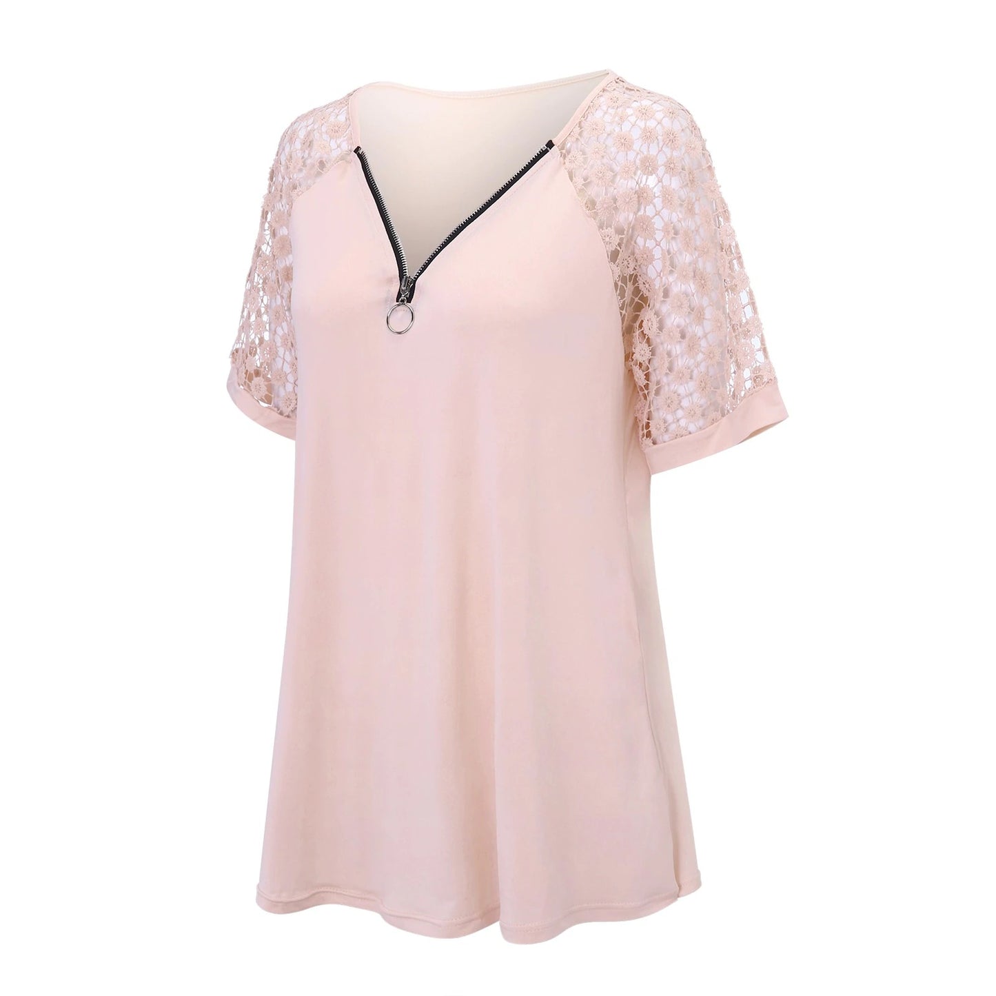 2023 New Fashion Casual Lace Patchwork Summer V-neck Shoulder-baring T-shirt