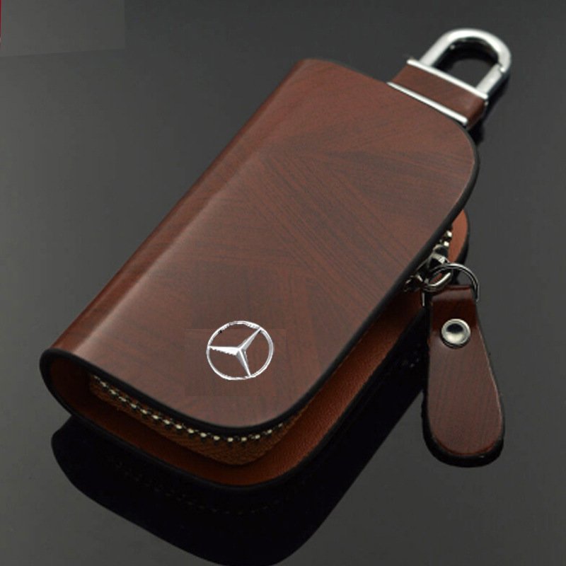 🔥Limited Time Offer🔥 Premium Car Logo Leather Wood Grain Key Case - Protect and Elevate Your Car Keys!