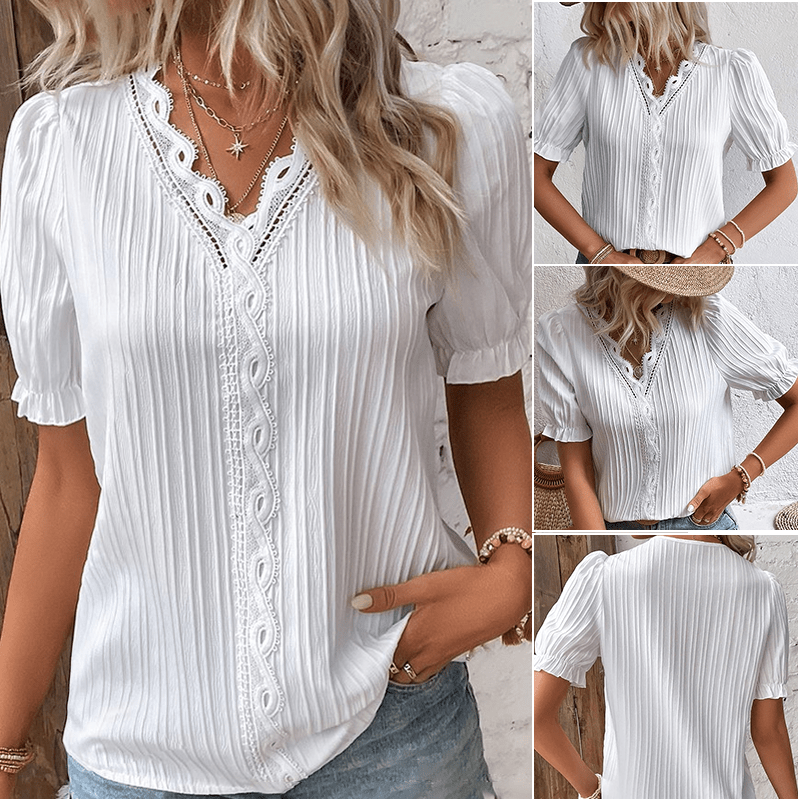 🌟 Elevate Your Style with Our Elegant V-Neck Lace Shirt 🌟