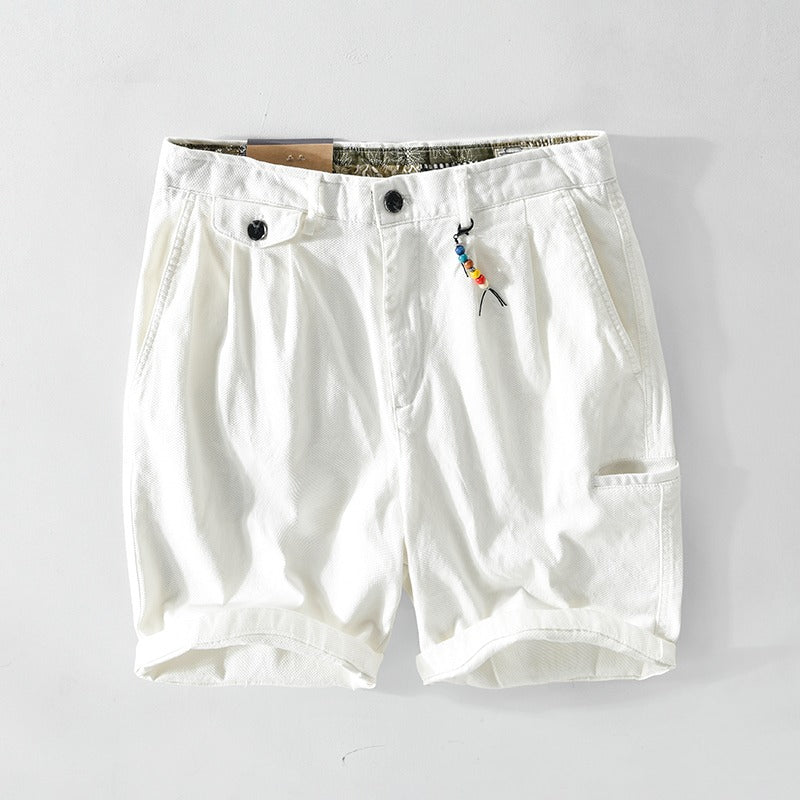 Upgrade Your Summer Style with Our Men's Solid Color Cotton Casual Islander Shorts