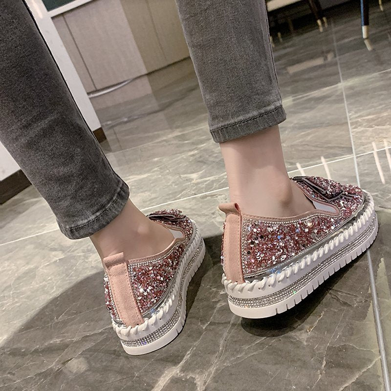 Shining Rhinestone Slip-on Thick Bottom Casual Ladies Crystal Shoes!