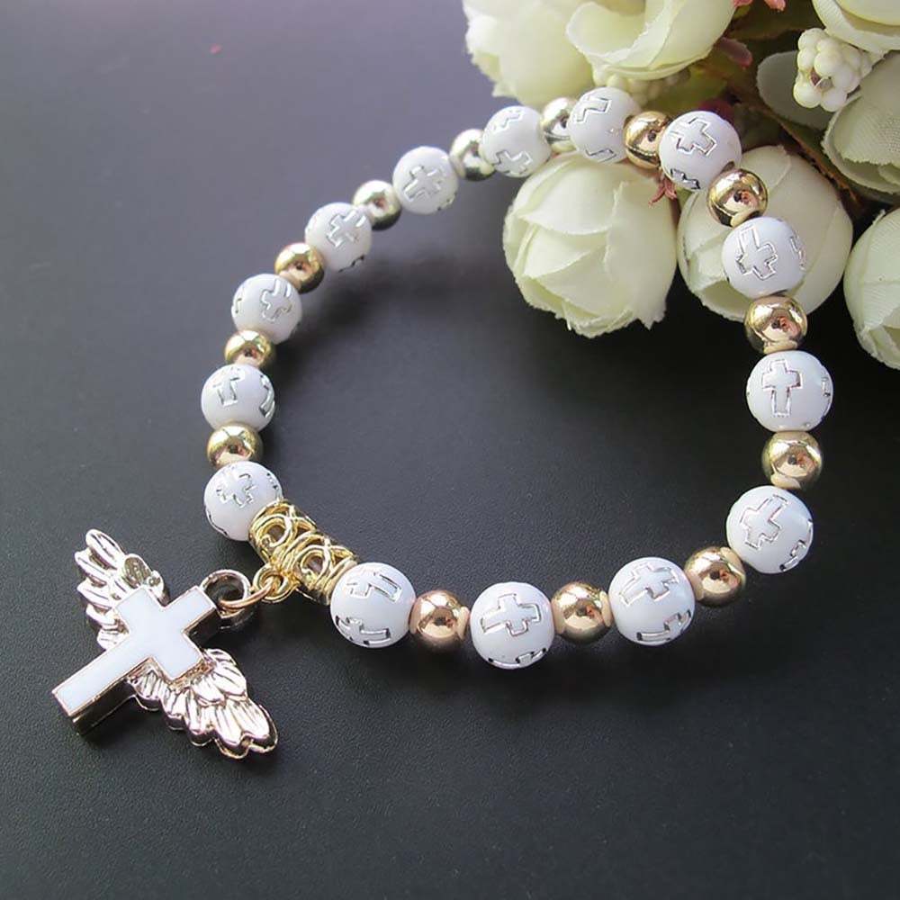 Heavenly Cross Bracelet with Angel Wings