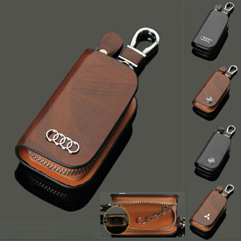 🔥Limited Time Offer🔥 Premium Car Logo Leather Wood Grain Key Case - Protect and Elevate Your Car Keys!