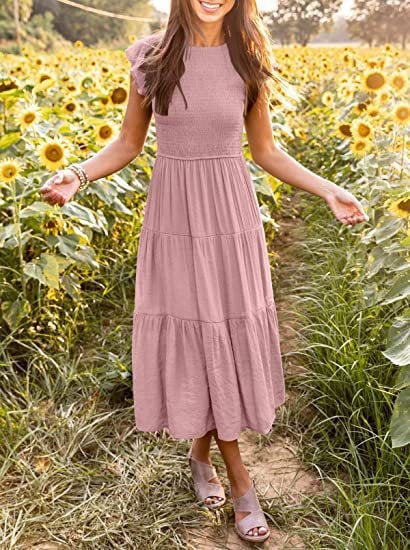 Stylish and Chic Women's Summer Flutter Short Midi Dress - Embrace Effortless Elegance