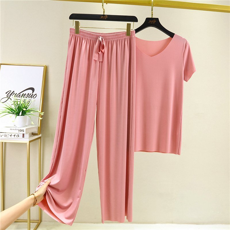 Stay Cool and Stylish with Soft and Comfortable Ice Silk Short-Sleeve T-Shirt and Loose Wide Leg Pants Set( Buy 3 Free Shipping)