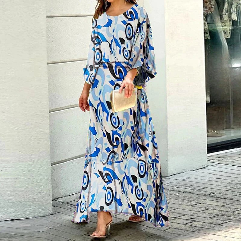 Elegant Swirl Maxi Dress with Slit Sleeves
