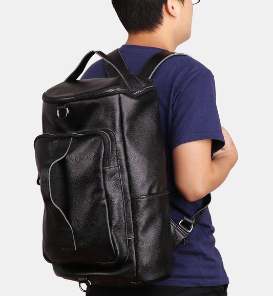 Mens Leather Cylindrical Backpack Large