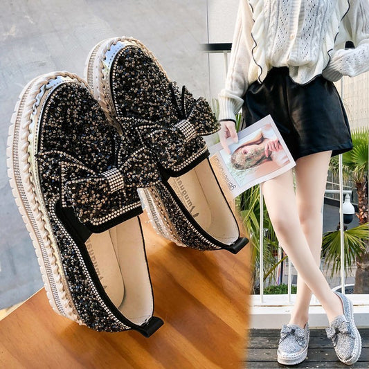 Shining Rhinestone Slip-on Thick Bottom Casual Ladies Crystal Shoes!