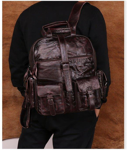 Men Backpack Vintage Leather Travel 15.6"