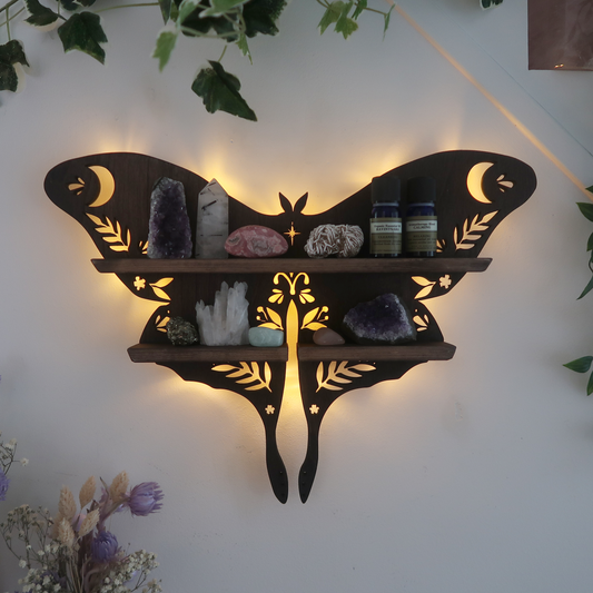 Illuminate Your Space with the Elegant Moth Lamp Crystal Shelf