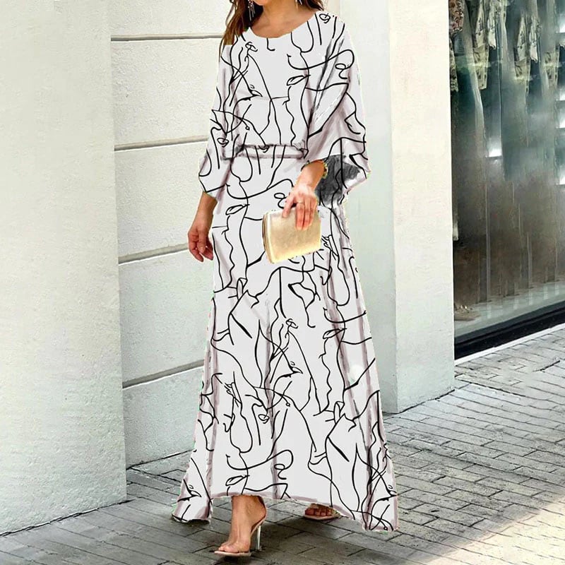 Elegant Swirl Maxi Dress with Slit Sleeves