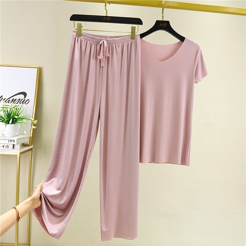 Stay Cool and Stylish with Soft and Comfortable Ice Silk Short-Sleeve T-Shirt and Loose Wide Leg Pants Set( Buy 3 Free Shipping)