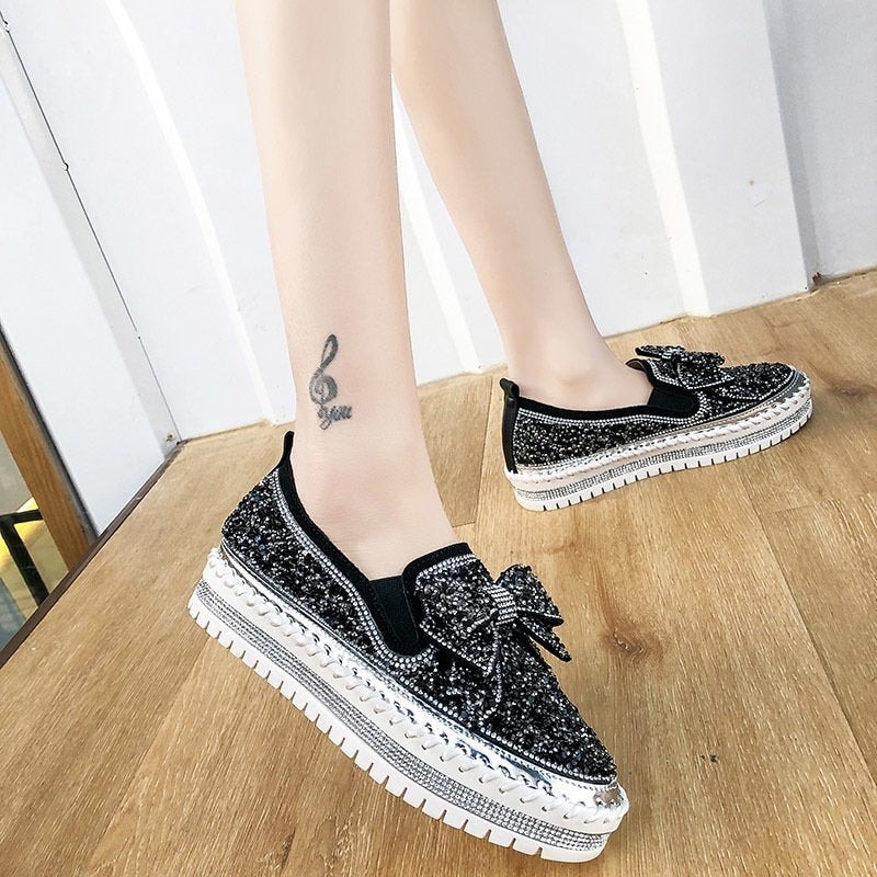 Shining Rhinestone Slip-on Thick Bottom Casual Ladies Crystal Shoes!