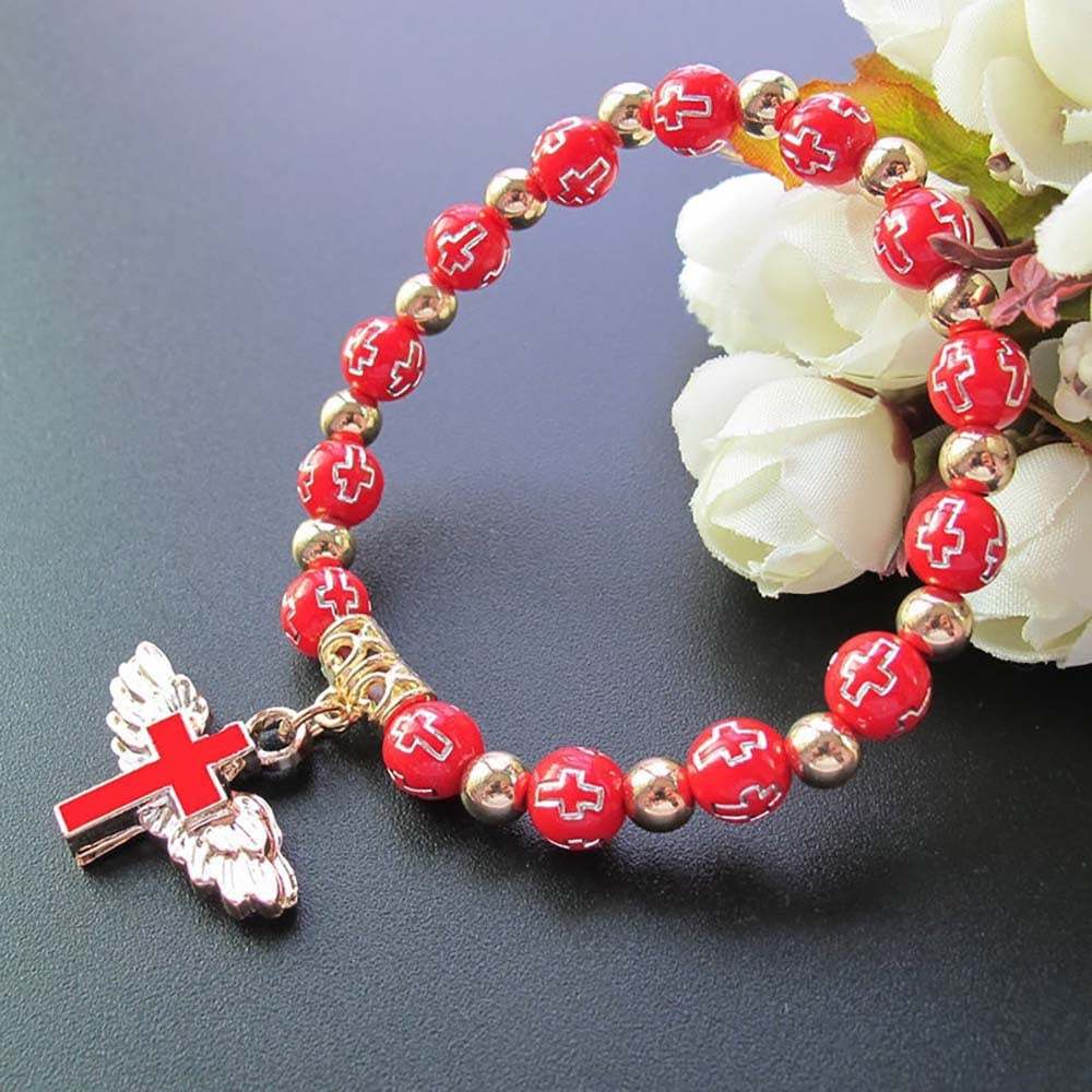 Heavenly Cross Bracelet with Angel Wings