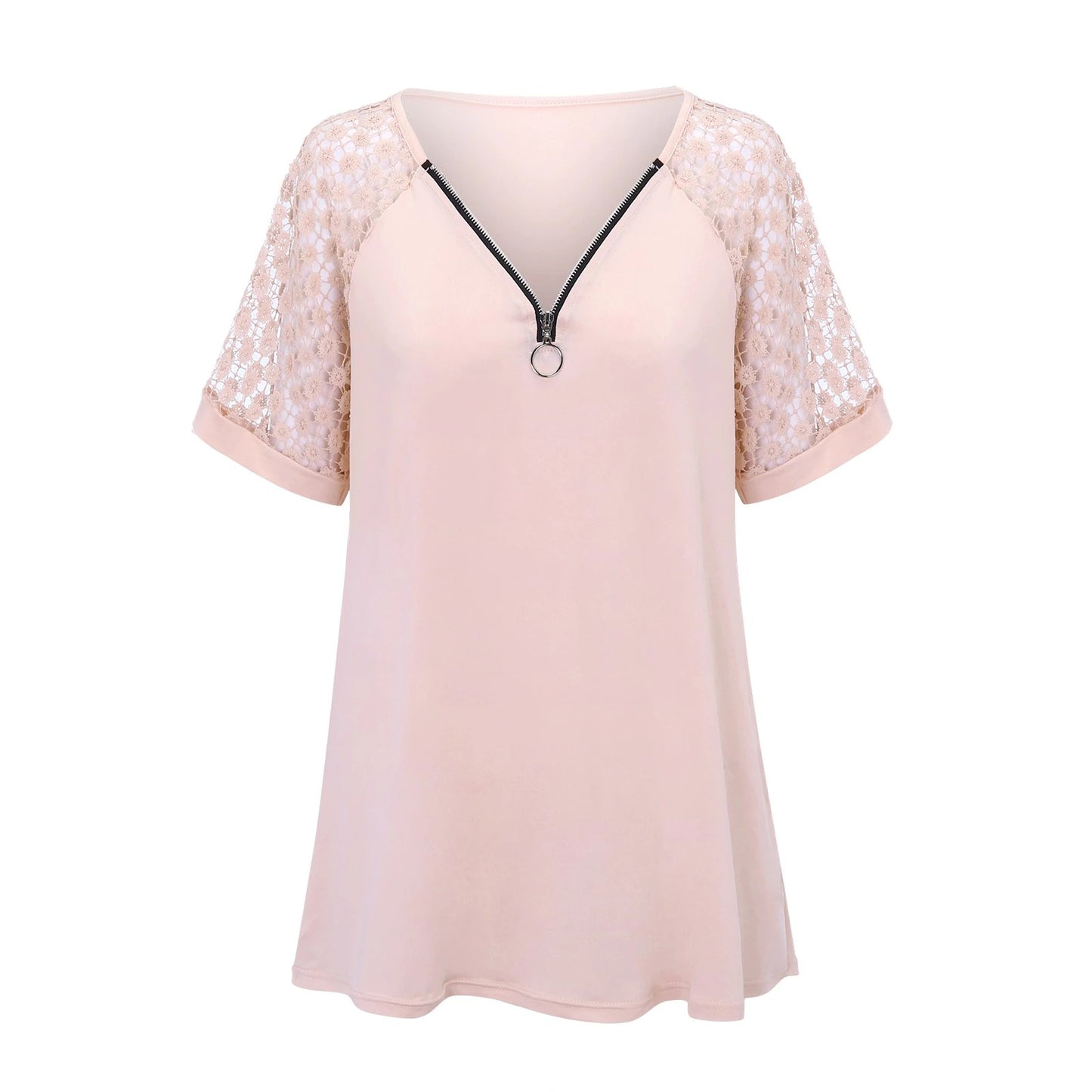 2023 New Fashion Casual Lace Patchwork Summer V-neck Shoulder-baring T-shirt