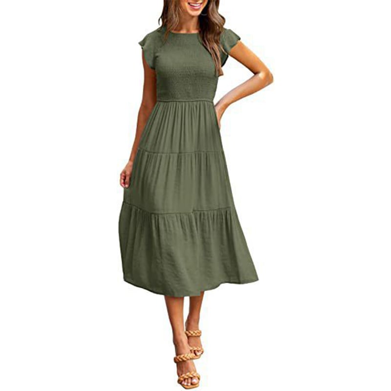 Stylish and Chic Women's Summer Flutter Short Midi Dress - Embrace Effortless Elegance