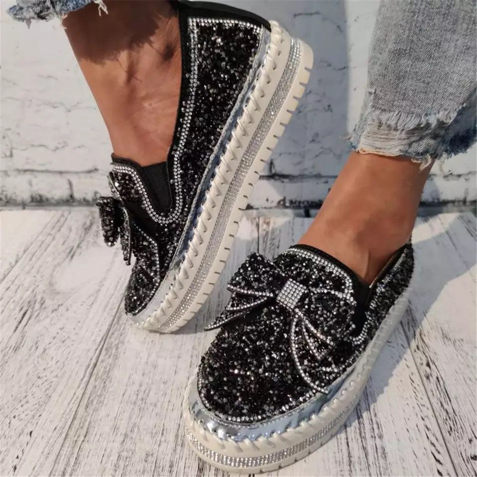 Shining Rhinestone Slip-on Thick Bottom Casual Ladies Crystal Shoes!