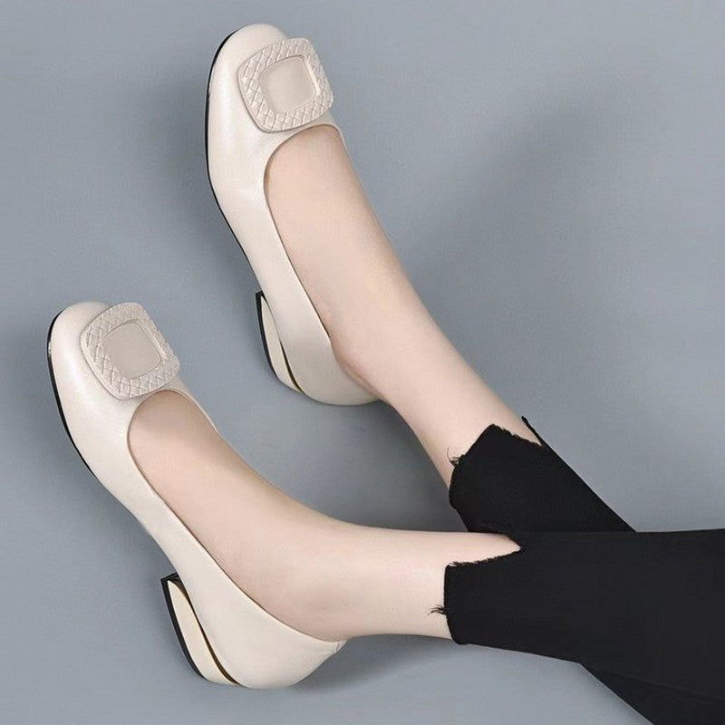 Step Up Your Style with the New 2023 Soft Surface Comfortable Thick Heel Round Toe Shoes