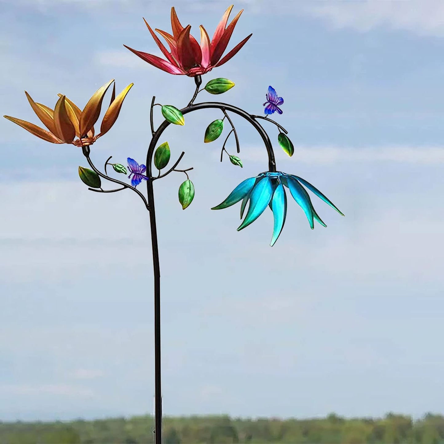 Colorful Flower Metal Windmill for Garden Decoration