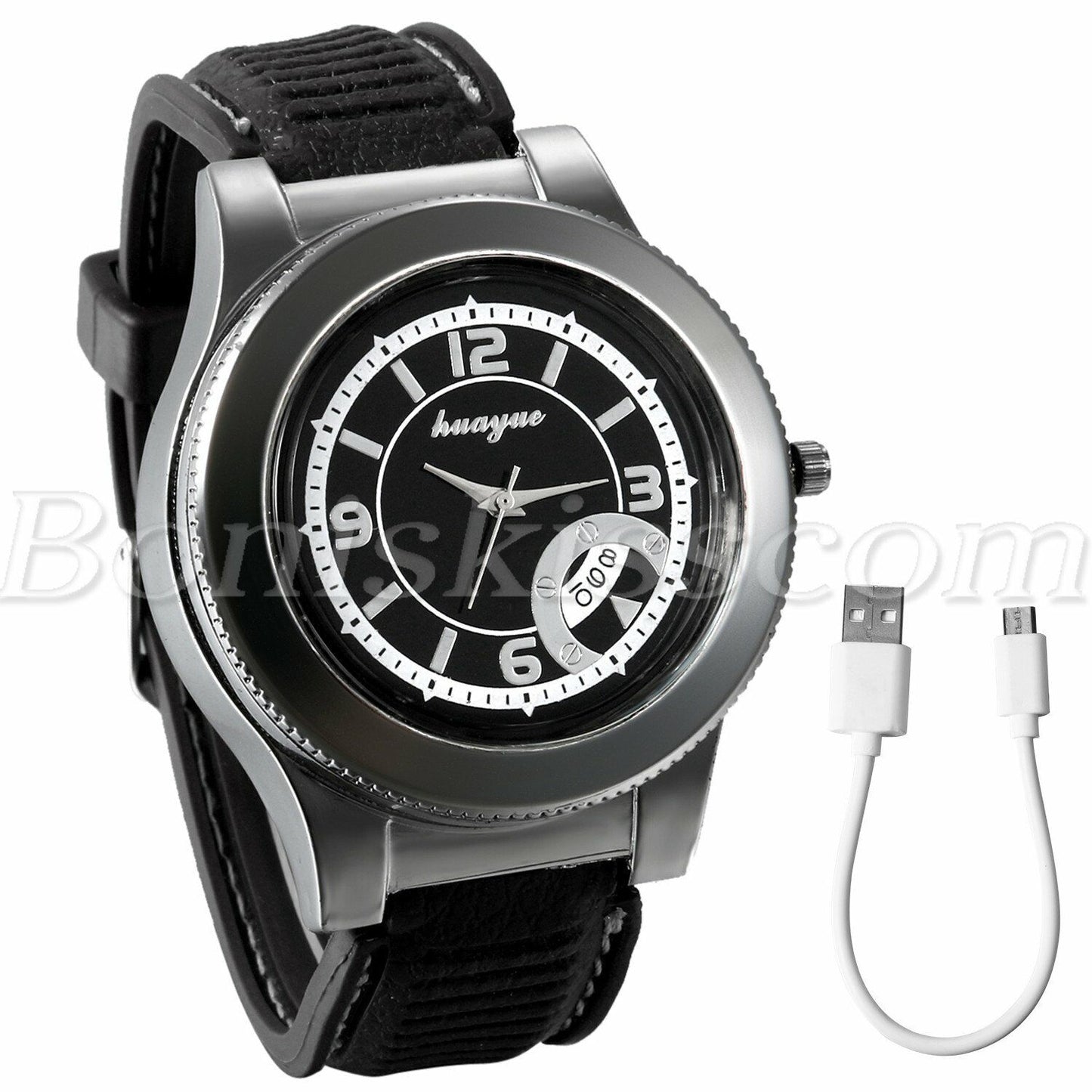 Men Military USB Rechargeable Cigarette Lighter Silicone Band Quartz Wrist Watch