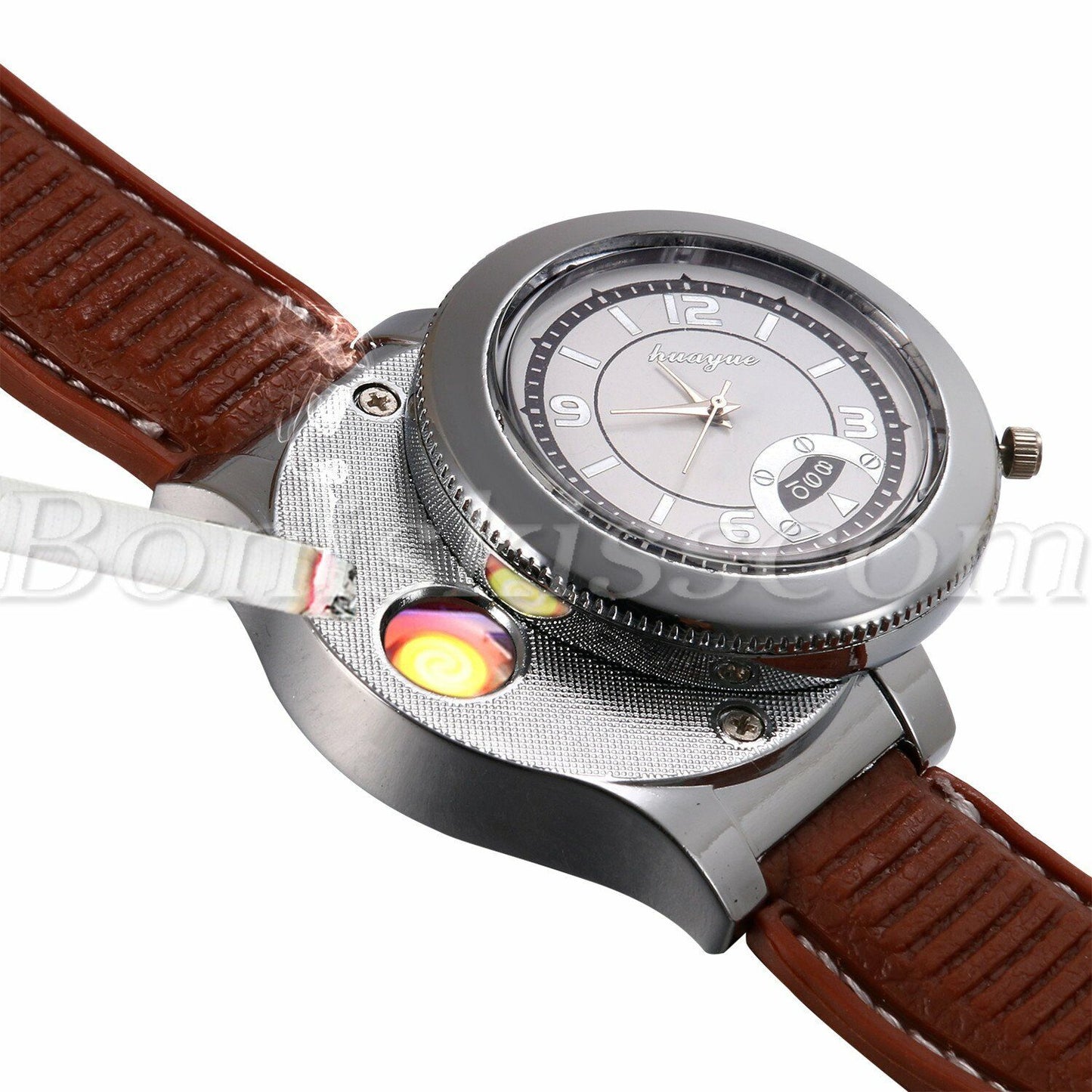 Men Military USB Rechargeable Cigarette Lighter Silicone Band Quartz Wrist Watch